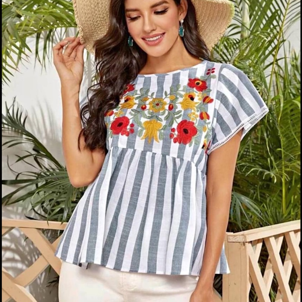 NWOT Large floral striped top